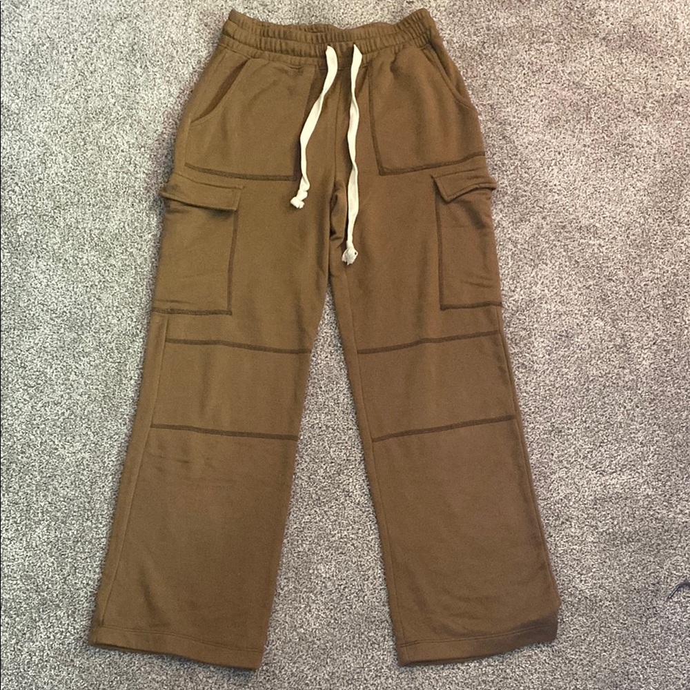Urban Outfitters Brown Cargo Pants Relaxed Fit Drawstring Waist